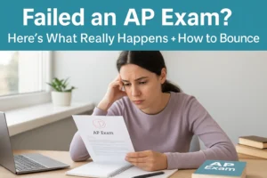 Failing an AP Exam? Here’s What Actually Happens (And How to Recover Like a Pro) Student looking concerned while checking AP exam results on a laptop, representing the emotional impact of failing an AP exam.