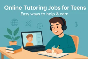 Legit Online Tutoring Jobs for Teens (13–19) in 2025: Best Sites, Pay & Tips Illustration of a teenager offering online tutoring from home using a laptop, symbolizing flexible earning opportunities for students