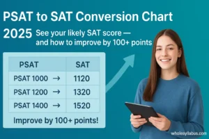 PSAT to SAT Conversion Chart 2025 showing example score conversions and how to improve your SAT score by 100+ points.
