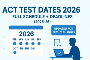 ACT Test Dates 2026: The Complete Guide (Schedule, Changes & Best Test Date Strategy) ACT Test Dates 2026 – full 2025–26 ACT schedule, registration deadlines, and updated ACT changes shown in a clean calendar graphic.